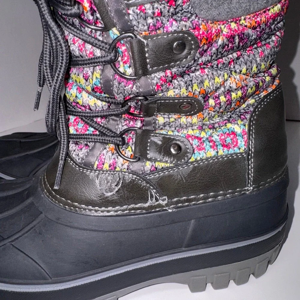 Dream Pairs Youth Girls Multicolor Knit Upper Waterproof Snow Boots - Size 4